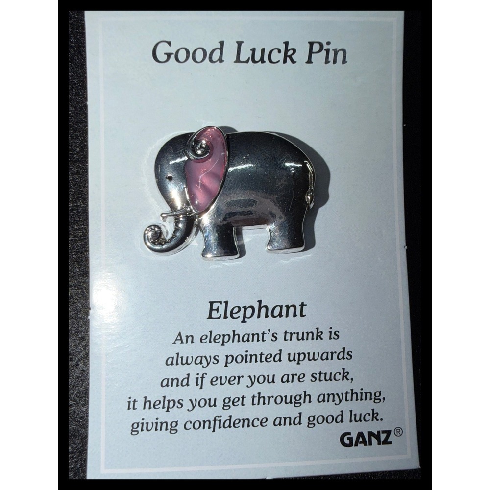 Ganz Good Luck Elephant Pin Womens Small Silver Pink Mother of Pearl Lapel Charm